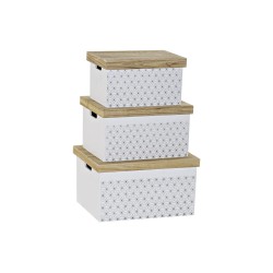 Satz stapelbarer Organizerboxen DKD Home Decor Weiß natürlich 42 x 31 x 24 cm