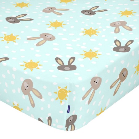 Bettlaken HappyFriday MOSHI MOSHI Blau Bunt 60 x 120 x 14 cm Hase