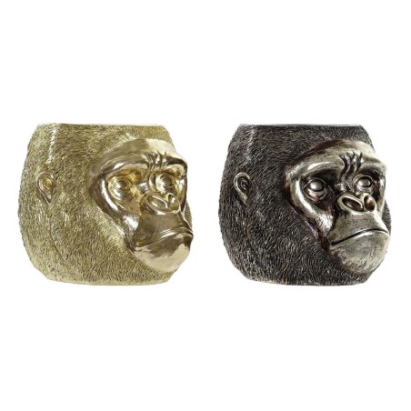 Deko-Figur DKD Home Decor 20 x 24,5 x 18,5 cm Silberfarben Gold Kolonial Gorilla (2 Stück)