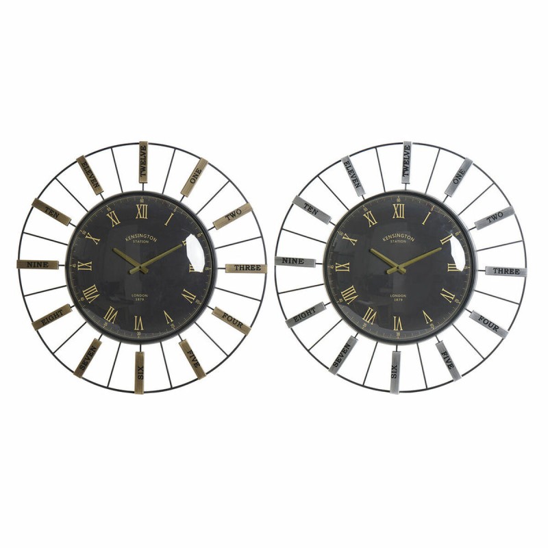 Wanduhr DKD Home Decor Kristall Silberfarben Schwarz Gold Eisen 70 x 7 x 70 cm (2 Stück)