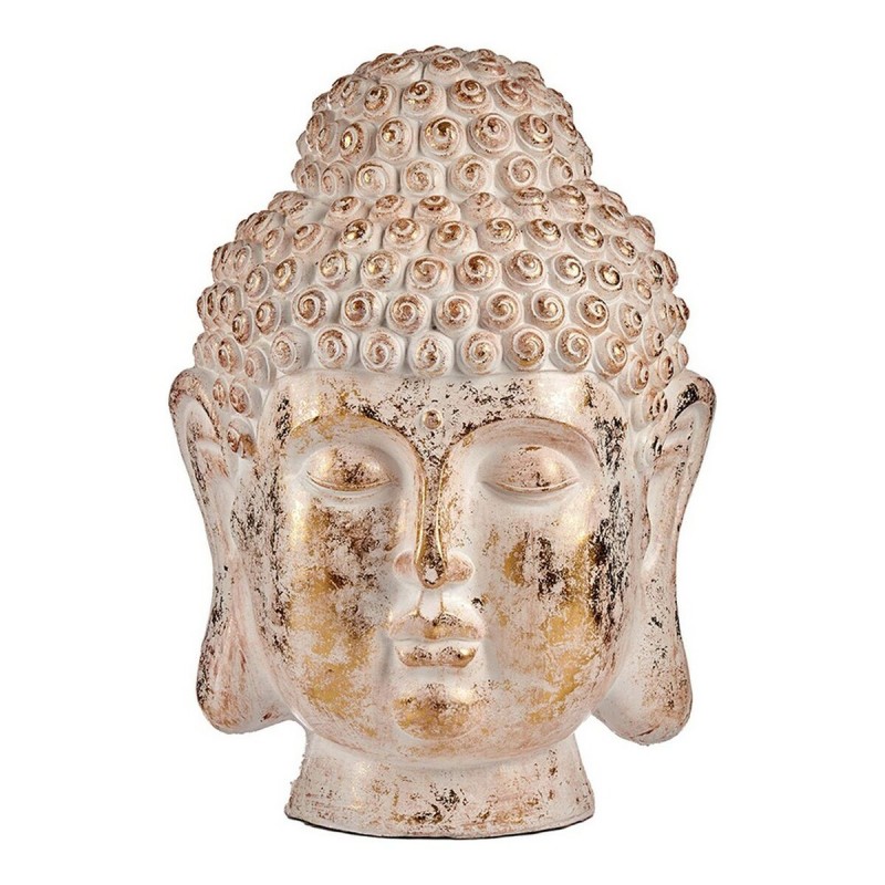 Dekorative Gartenfigur Buddha Kopf Gold Weiß Polyesterharz (45,5 x 68 x 48 cm)