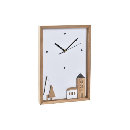 Wanduhr DKD Home Decor Weiß Braun Holz Aluminium Häuser Urban 20 x 4 x 30 cm