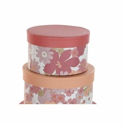 Satz stapelbarer Organizerboxen DKD Home Decor Blomster Streifen Pink Weiß Pfirsich Pappe (37,5 x 37,5 x 18 cm)