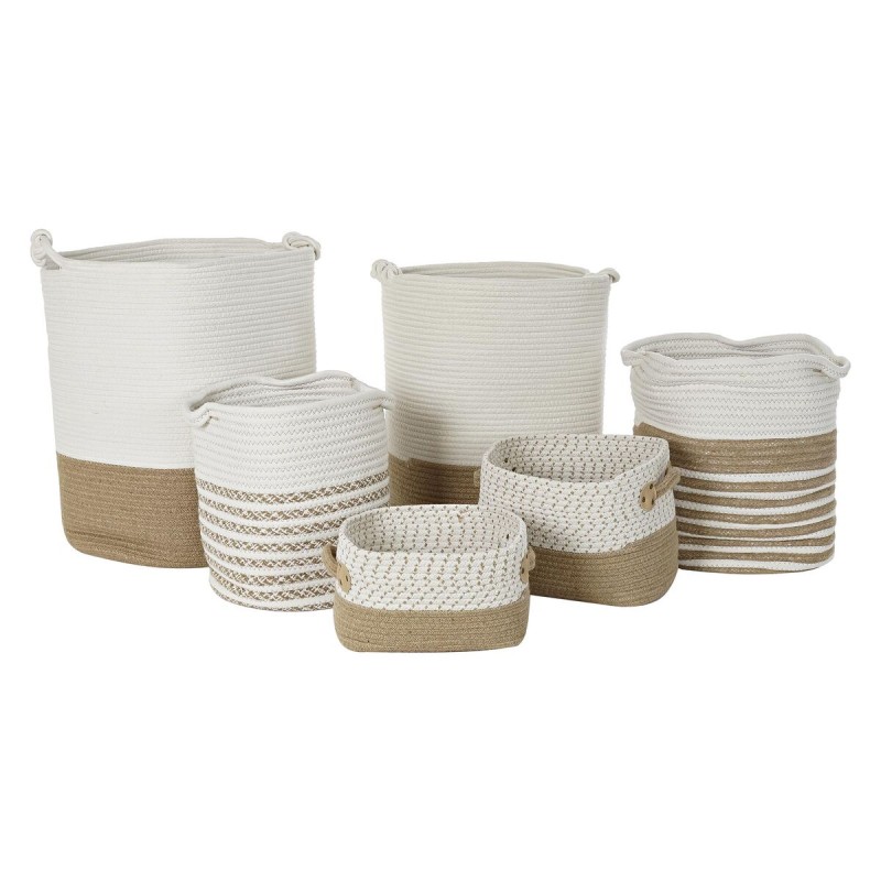 Korb-Set DKD Home Decor Weiß Baumwolle Jute (45 x 45 x 54 cm) (6 Stücke)