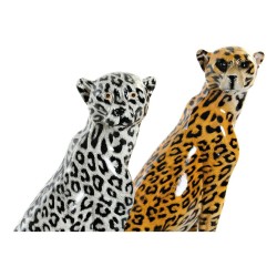 Deko-Figur DKD Home Decor Schwarz Orange Weiß Leopard Harz Kolonial 16 x 16 x 32 cm