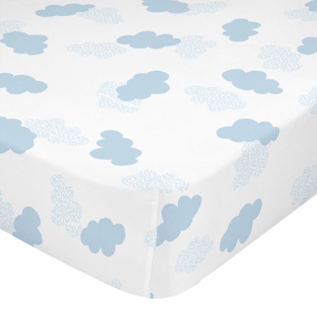 Bettlaken HappyFriday BASIC KIDS Blau 60 x 120 x 14 cm Wolken