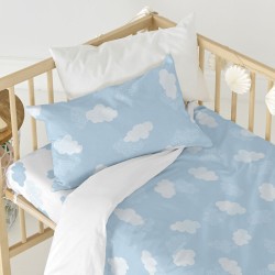 Bettlaken HappyFriday BASIC KIDS Blau 60 x 120 x 14 cm Wolken