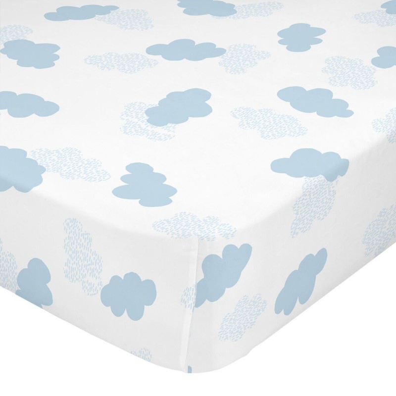 Bettlaken HappyFriday BASIC KIDS Blau Weiß 70 x 140 x 14 cm Wolken