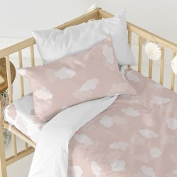 Bettlaken HappyFriday BASIC KIDS Weiß Rosa 70 x 140 x 14 cm Wolken