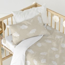 Bettlaken HappyFriday BASIC KIDS Weiß Beige 70 x 140 x 14 cm Wolken