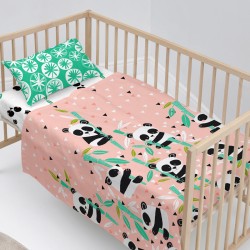 Bettwäsche-Set HappyFriday Moshi Moshi Panda garden Rosa Babybettchen 2 Stücke